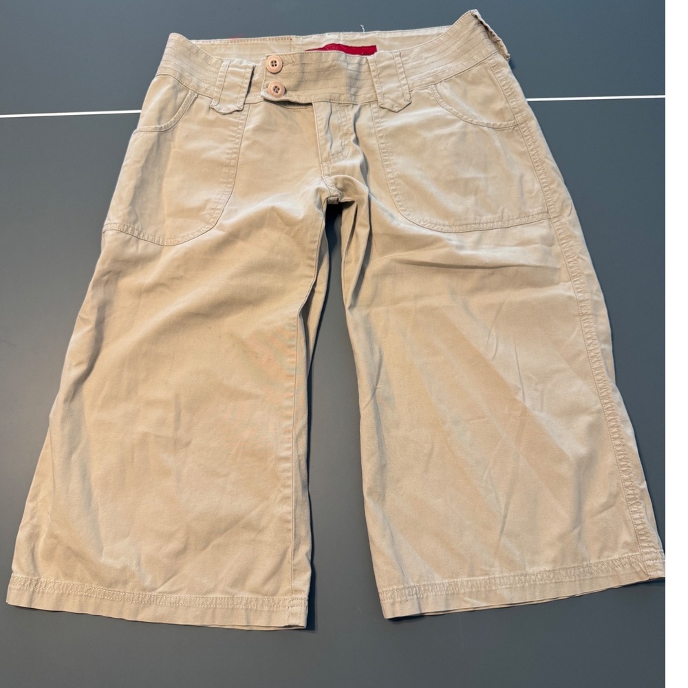 Fire Jeans Khaki Capri Pants Wide Leg Y2K Tan Utility Cropped Trousers Size 7
